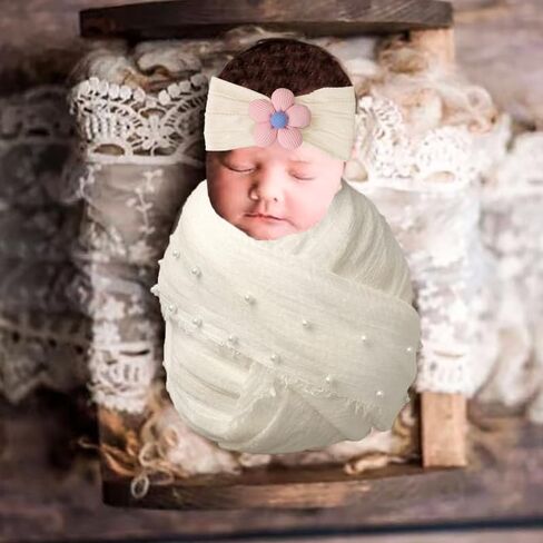 2 PCS Newborn Photography Props, Baby Props Photography Wrap 35.5 by 67 in Newborn Photography Props with s Pearl Headband for Baby Photoshoots Posing Photo (Pale Pinkish Grey) in Saudi Arabia