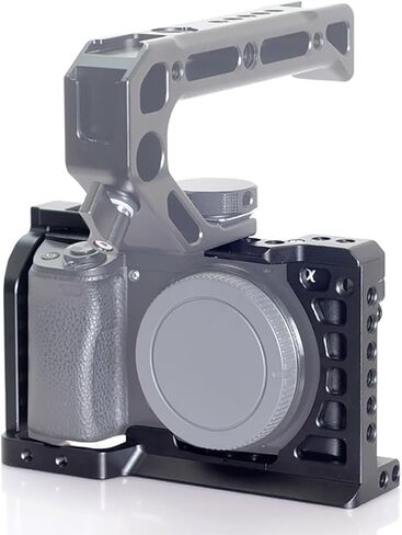 Camera Cage Rig Video Film Movie Making Stabilizer Compatible with Sony A6500 A6000 A6300 A6400 DSLR Camera Aluminum Alloy Protective Case (with Wooden Handle) in Saudi Arabia