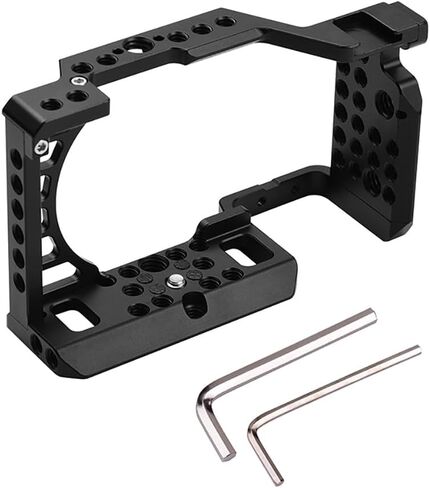 Camera Cage Rig Video Film Movie Making Stabilizer Compatible with Sony A6500 A6000 A6300 A6400 DSLR Camera Aluminum Alloy Protective Case (with Wooden Handle) in Saudi Arabia