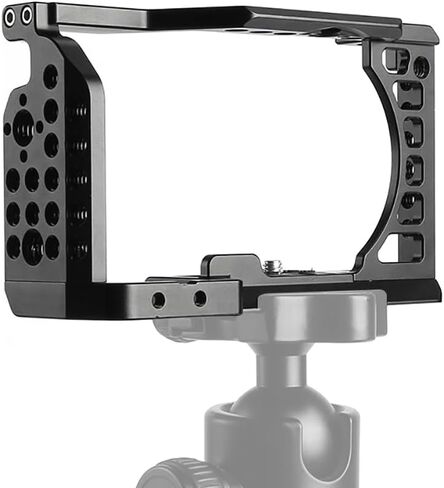 Camera Cage Rig Video Film Movie Making Stabilizer Compatible with Sony A6500 A6000 A6300 A6400 DSLR Camera Aluminum Alloy Protective Case (with Wooden Handle) in Saudi Arabia