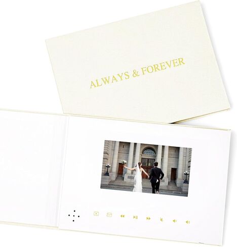 Luxury Linen Bound Video Book | ALWAYS & FOREVER Theme | 5" IPS Display, Gold Foil Stamping, 3-Hour Video Playback, 4GB Storage | Ideal for Personalized Gifts in Kuwait