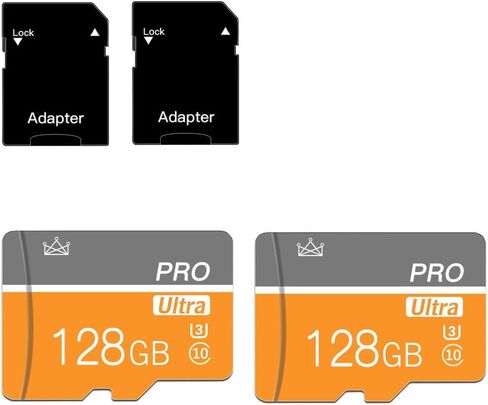 بطاقة ذاكرة SD Micro SD 128GB مع بطاقة ذاكرة SD ذات السرعة السريعة TF لجهاز الكمبيوتر اللوحي/الهاتف المحمول/الكاميرا/سيارة الصوت/اللعبة (2 PCS 128GB) in Kuwait