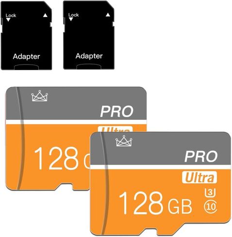 بطاقة ذاكرة SD Micro SD 128GB مع بطاقة ذاكرة SD ذات السرعة السريعة TF لجهاز الكمبيوتر اللوحي/الهاتف المحمول/الكاميرا/سيارة الصوت/اللعبة (2 PCS 128GB) in Kuwait