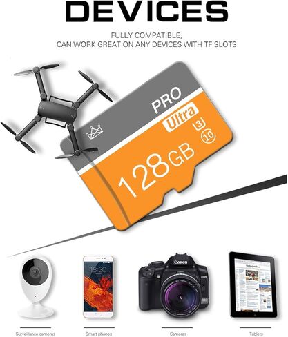 بطاقة ذاكرة SD Micro SD 128GB مع بطاقة ذاكرة SD ذات السرعة السريعة TF لجهاز الكمبيوتر اللوحي/الهاتف المحمول/الكاميرا/سيارة الصوت/اللعبة (2 PCS 128GB) in Kuwait