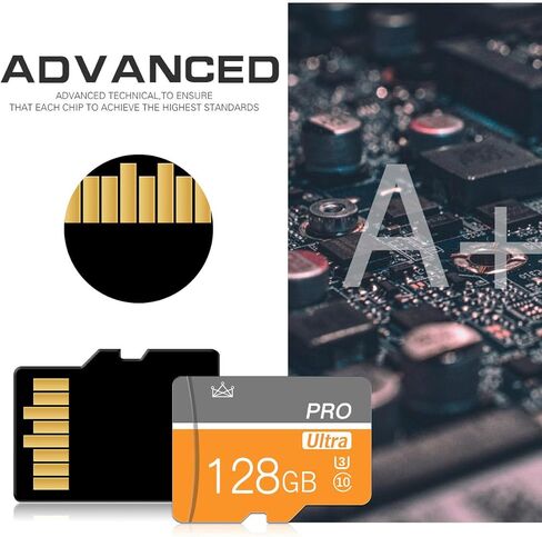 بطاقة ذاكرة SD Micro SD 128GB مع بطاقة ذاكرة SD ذات السرعة السريعة TF لجهاز الكمبيوتر اللوحي/الهاتف المحمول/الكاميرا/سيارة الصوت/اللعبة (2 PCS 128GB) in Kuwait