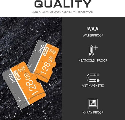 بطاقة ذاكرة SD Micro SD 128GB مع بطاقة ذاكرة SD ذات السرعة السريعة TF لجهاز الكمبيوتر اللوحي/الهاتف المحمول/الكاميرا/سيارة الصوت/اللعبة (2 PCS 128GB) in Kuwait