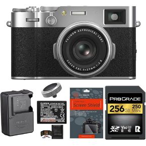 FUJIFILM X100VI Digital Camera Bundle, Includes: ProGrade Digital 256GB UHS-II SDXC Memory Card, Spare FUJIFILM Battery and More (7 Items) (Silver)