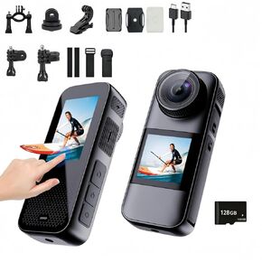Dual Screen 4K60FPS Mini Action Camera, IPX8 Waterproof Video Recorder with 128G SD Card, Portable Body Cam Personal Helmet Cam for Cycling,Motorcycle (4K)