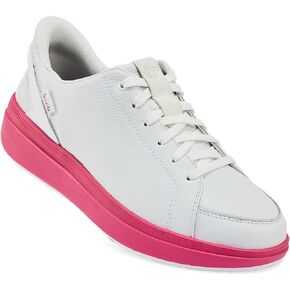 Kizik Womens Shoes: Sydney - Comfortable, Breathable, Casual Slip On Sneakers, Full Grain Tumbled Leather, Hands Free Convenience in a Timeless Style - White/Pink Peacock W8.5