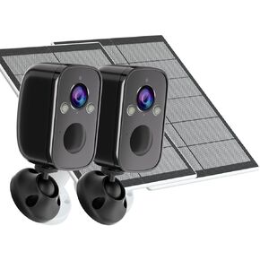 2Pack Solar Powered Wireless Outdoor Security Camera, 5MP, AI Motion Detect, Color Night Vision, Siren Alarm, 2-Way Audio, Cloud/SD, Alexa Compatible