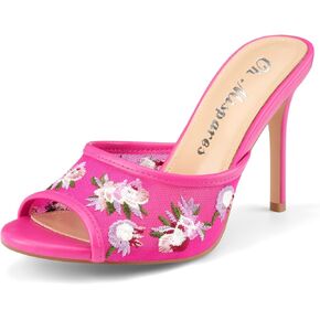 يا Mispares البغال الكعب للنساء ذات الكعب العالي من الصنادل الأزهار الشبكية شبكات مخمطية Slip-on Open Open Elegant Gress Shoes لحفل حفل زفاف حفلة موسيقية