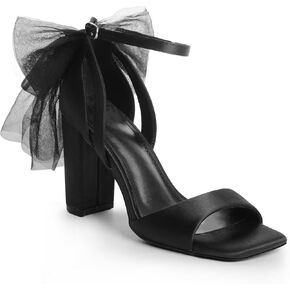 Bow Heels for Women Square Toe Chunky Heel Wedding Shoes