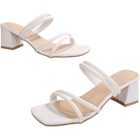 MakeMeChic Women's PU Leather Square Open Toe Chunky Heels strappy Mid Heeled Sandals