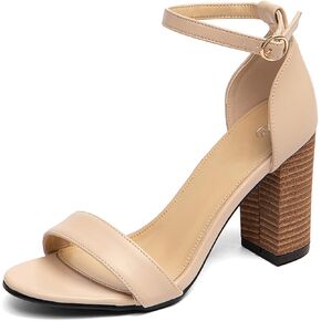 Jeesay Women's Block High Heeled Sandals Sexy Ankle Strap Open Toe Grain Heels Party Summer Dress Shoes