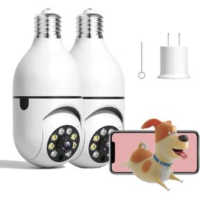 TGMALL 2 Pack Light Bulb Camera Outdoor Wireless Smart Home Security Bulb Cameras Indoor E27 Socket 360 Degree Color Day&Night, Motion Detection, Two-Way Audio