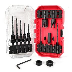 M2 Cobalt HSS Countersink Drill Bit Set, 15PCS Woodworking Drill Bits with Plug Cutters, Adjustable Depth Collars, 82° Counterbore, Quick Change Hex Shank - Professional Woodworking Tool Set
