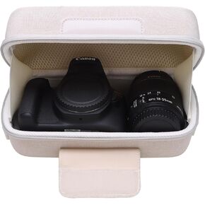 Camera Case for Canon EOS Rebel T7, R100, R50, R5, R6 Mark II, R7, R8, 90D, 5D Mark IV, Sony, Nikon DSLR/SLR Mirrorless Cameras, 18-55mm Lens with Shoulder Strap, Beige Travel Camera Bag