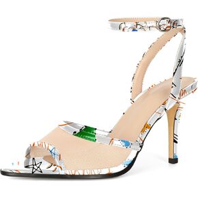 SAMMITOP Women's High Heels Sexy Stiletto Sandals Open Peep Toe Mesh Sparkly Rhinestones Ankle Strap Dress Wedding Party Pumps Shoes 3.5 Inch