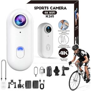 The Snap Cam Camera, Thesnap Mini Cam, Snap Camera - With 10 Complete Accessories, Wearable Sports 4k Mini Handsfree Bodycam with Waterproof Case Day/Night 170° Ultra-Wide Angle During (White)