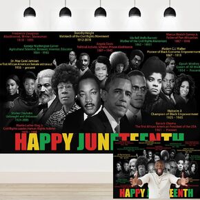 Happy Juneteenth Backdrop Pan Afro American Famous People Juneteenth Banner 19th June 1865 Freedom Day Photography Background Party Decorations for African American Indoor Outdoor Decor 5.9x3.6Ft