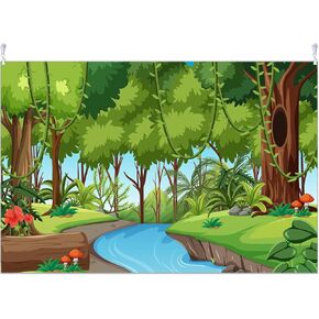 6x9ft Fabric Jungle River Backdrop Tropical Forest Backdrop Safari Wild Animals Jungle Photography Background Rainforest Summer Party Decoration Banner Shoot Photo Props