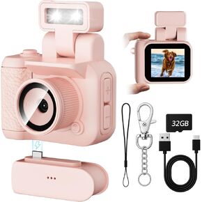 Mini Digital Camera, Keychina Camera with 1080P HD Video Recorder, 1.44" Display Screen Micro Camera with 32G Card, Flippable Flash, Muliple Filers