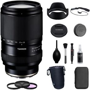 Tamron 28-300mm f/4-7.1 Di III VC VXD Lens | Sony E Bundled with Filter Set + Photo Starter Kit + Lens Pouch - Large + Cleaning Cleaning (5 Items)