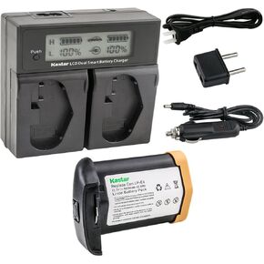 Kastar 1-Pack LPE4 Battery 11.1V 4400mAh and AC LCD Dual Fast Charger Compatible with Canon LP-E4 LPE4, US 5751B002 Battery, Canon LC-E4 LC-E4N Charger, Canon EOS 1D Mark IV, Mark 4 Camera
