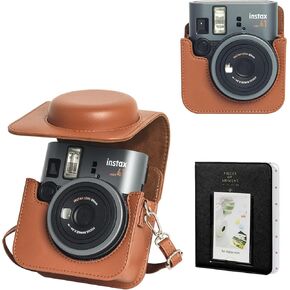 Mini 41 Protective Case for Fujifilm Instax Mini 41 Instant Camera, Retro PU Leather Mini 41 Camera Case with 64 Mini Photo Album and Adjustable Shoulder Strap (No Camera) - Brown