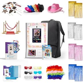 HP Sprocket Photo Booth Machine Instant Color Photo Printer -White + Paper(x100)+ Red Carpet Bundle + Case + Stickers + Screen Protectors + Fedoras + Glasses +Boas + Cowboy Hat + Foil Curtain Backdrop