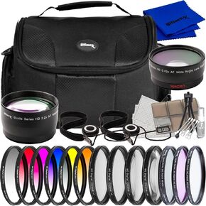 Ultimaxx 49mm Complete Filter Accessory Bundle - Includes: 0.43x Wide-Angle & 2.2X Telephoto Zoom Lens Attachments, 6PC Gradual Color Filter Kit, Water-Resistant Gadget Bag & Much More (23pc Bundle)