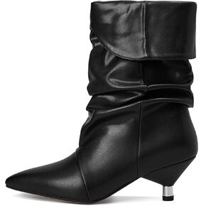 Womens Slouchy Mid Calf Boots for Women Kitten Heel with Pointed Toe Pull On Boots Fall Booties