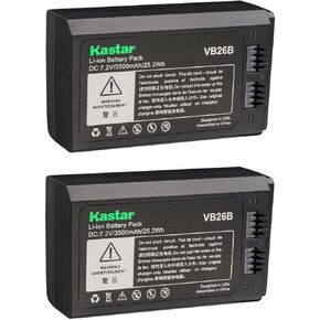 Kastar 2-Pack VB26B Battery Pack Replacement for Flashpoint Zoom Li-on VB26 VB30 Battery, VC-26T Charger, Flashpoint Zoom Li-on X, X Pro, X R2 TTL, Zoom Li-on III, III R2 TTL Speedlight Flash