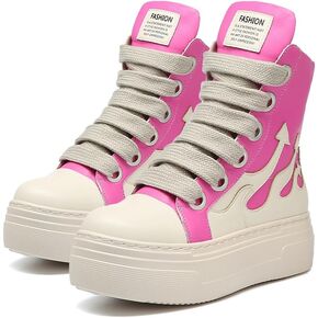 Womens High Top Sneakers Classic Thick Laces PU Leather Platform Shoes Fashion Comfort Walking Shoes