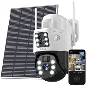 4K/8MP Solar Security Cameras Wireless Outdoor, 360° View Camera for Home Surveillance, Rechargeable Battery Powered Home Dual Lens Surveillance Camera with Color Night Vision 2-Way Audio