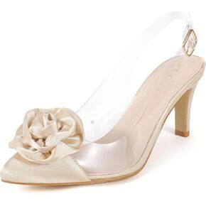 Allegra K Women's Clear Flower Stiletto Heel Sandals Pointed Toe Slingback Pumps