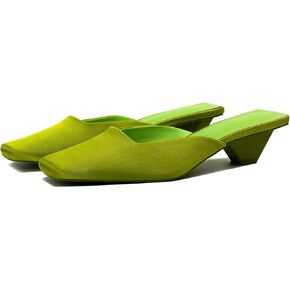 Satin Mid-low Heels Muller Sandals for Women, Closed Square Toe Kitten Heels Slip On Mules for Wedding Party Dance Dressy Casual Summer Pumps