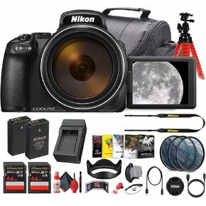 Nikon COOLPIX P1100 125x Super Zoom Compact Digital Camera (26541) + Photo Software + 2 x 64GB Memory Card + Filter Kit + Camera Bag + EN-EL20 Battery + Charger + Flexible Tripod + More (Renewed)