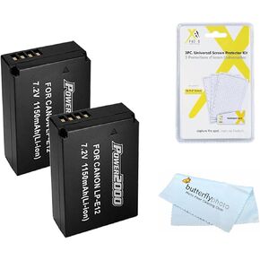 2 Pack Battery Kit For Canon EOS SL1 DSLR EOS M EOS M Mirrorless Digital Camera Includes 2 Extended Replacement (1150Mah) For Canon LP E12 Batteries + LCD Screen Protectors + MicroFiber Cleaning Cloth