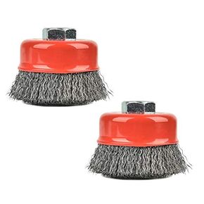 ET017V 2 Pack 3 Inch Crimped Wire Cup Brush, Wire Cup Set for Grinders, 5/8"-11 UNC