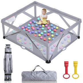 Playpen القابلة للطي ، قلم لعب كبير إضافي للأطفال والأطفال الصغار ، ساحة سور للسياج ، سلامة الأطفال المحمولة في الهواء الطلق والخارجية (59 "x71" ، رمادي)