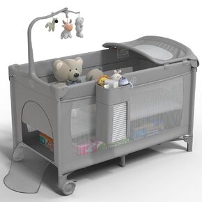 5 في 1 عبوة ولعب ، Baby Bassinet Bedside Sleeper ، مسرحية كبيرة جدًا للأطفال مع عجلات ، سرير بجانب السرير مع الطاولة المتغيرة ، مسطح سفر قابل للطي للولود الجديد إلى Toddles (Black) 1