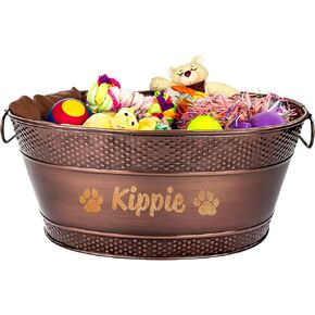 Personalized Metal Dog Toy Bin - Copper Galvanized Storage Bin with Handles, Basket for Pet Toys, Dog Toy Box, Pet Storage - Custom Dog Name Gift (Large)