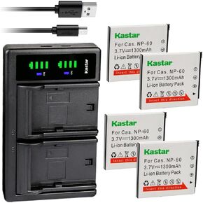 Kastar 2-Pack Battery and LTD2 USB Charger Replacement for Casio NP-60 CNP-60 CNP60, BC-60 BC-60L, Casio Exilim EX-FS10 EX-S10 EX-S12 EX-Z9 EX-Z19 EX-Z20 EX-Z21 EX-Z25 EX-Z29 EX-Z80 EX-Z85 EX-Z90
