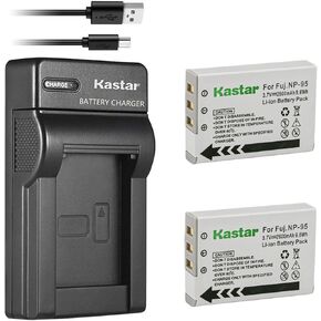 Kastar Battery (X2) & Slim USB Charger Replacement for Fujifilm FNP95, NP95, NP-95 and Finepix F30, F31FD, Real 3D W1, X30, X100, X100T, X100LE, X100S, X-S1 and DB-90, GXR, GXR Mount A12, GXR P10