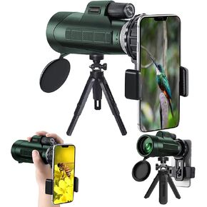 12×50 Monocular Telescope, FMC Lens BAK4 Prism Monocular Telescope Waterproof Compact Portable HD Telescope with Mobile Phone Holder Tripod Suitable for Concert Bird Watching Camping