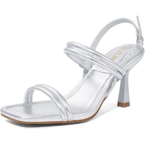 ZURIN Womens Strappy Sandals Stiletto Heels Square Open Toe Ankle Strap Dress Shoes 3 Inch Kitten Heeled Sandals for Wedding Bridal Evening Party Prom Summer in Kuwait