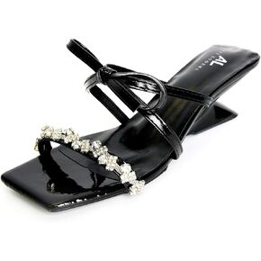 Square Open Toe Sandals for Women - Low Kitten Heels - Bow & Rhinestone Decoration - 2025 New Dressy Party Sandals