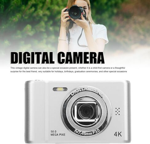 Digital Camera, 4K Video Recording Camera with 8X Digital Zoom 2.4in Screen, Built in Mic Flash, 50MP Vlogging Camera Compact Small Camera for Children Teens (64GB) in Saudi Arabia