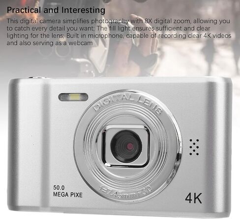 Digital Camera, 4K Video Recording Camera with 8X Digital Zoom 2.4in Screen, Built in Mic Flash, 50MP Vlogging Camera Compact Small Camera for Children Teens (64GB) in Saudi Arabia